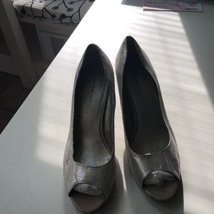 Gold peep toe platforms